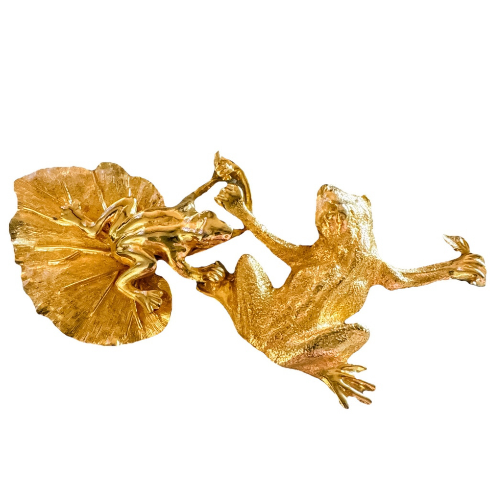 VINTAGE Rare GAIL LABELLE GOLD PLATED Gold 2 Frogs Buckle